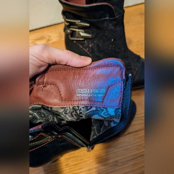 L'Artiste leather and fabric black and metallic ankle boots, 36 B (size 6) - Picture 3 of 8